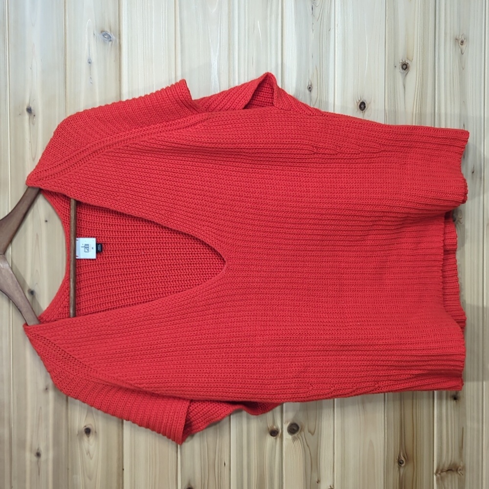 CAbi Women's Sweater Medium Orange #5837 Ruby Pullover Short Sleeve Deep V Neck